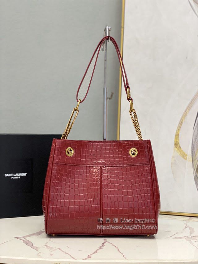 YSL爆款女士包包 聖羅蘭經典款CLAUDE鱷魚紋壓印皮革購物包 640281  jjh1122
